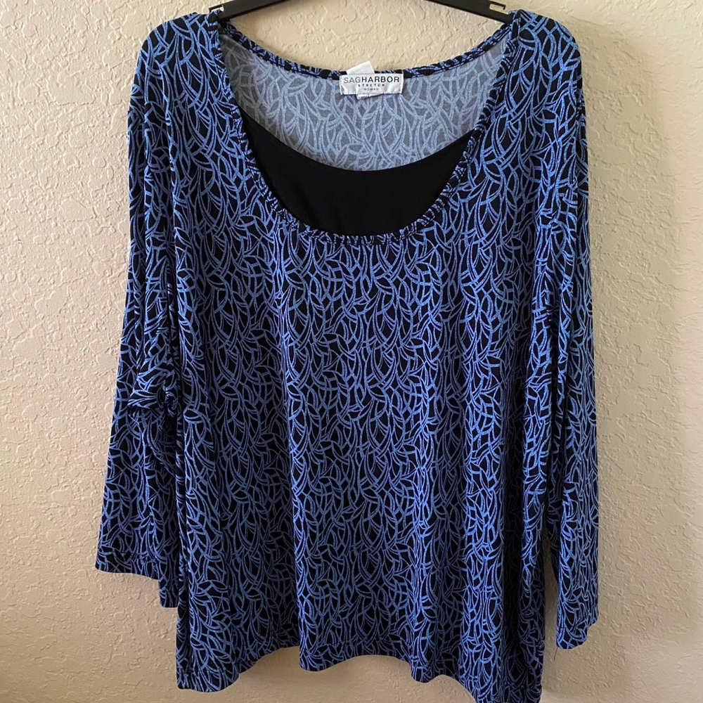 Sag Harbor Blue and Black Top 3X